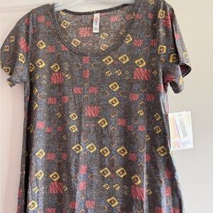 LuLaRoe Gray Classic T with Red and Yellow Geometric Design Size S